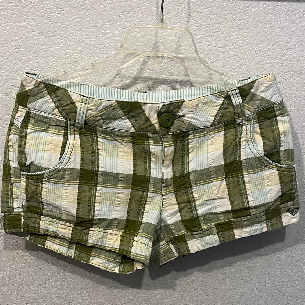 Roxy Olive and Cream Plaid Women Shorts